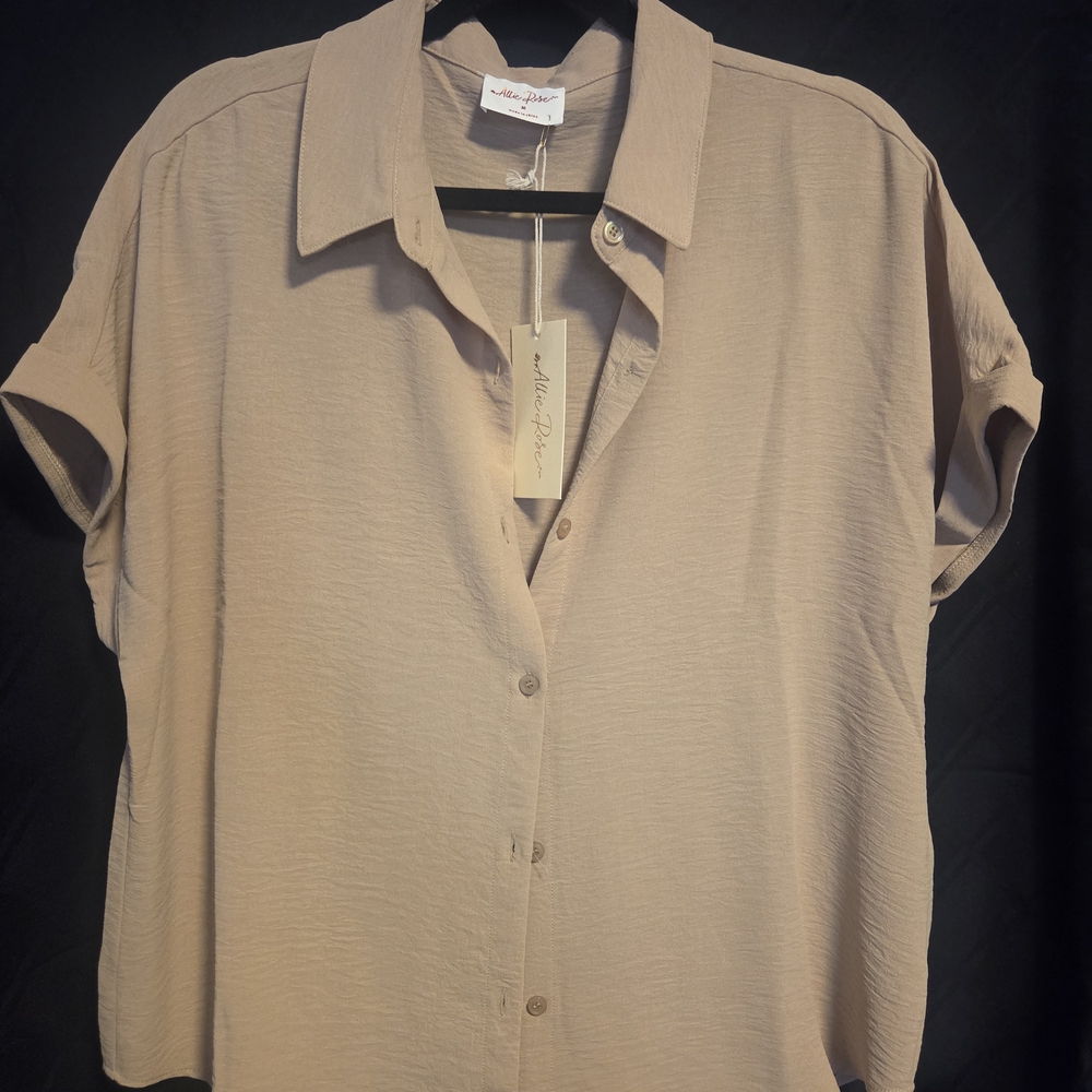 Neutral Tan Short Sleeve Button-Down Shirt by Allen + roth